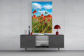 Wildflower butterflies cinematic glass wall art in light-filled atelier
