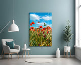 Butterfly meadow cinematic glass wall art in heritage living room