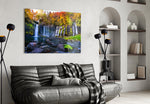Silver waterfalls cinematic glass wall art in wellness retreat reception