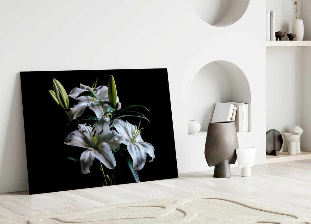 Mapplethorpe still-life cinematic glass wall art in heritage stairwell
