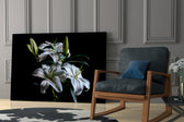 Floral altar cinematic glass wall art in private library reading nook