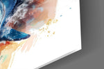 Watercolor whale cinematic glass wall art in coastal-themed sitting room