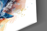 Watercolor whale cinematic glass wall art in coastal-themed sitting room