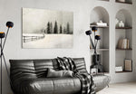Winter forest cinematic glass wall art in coffeeshop boutique