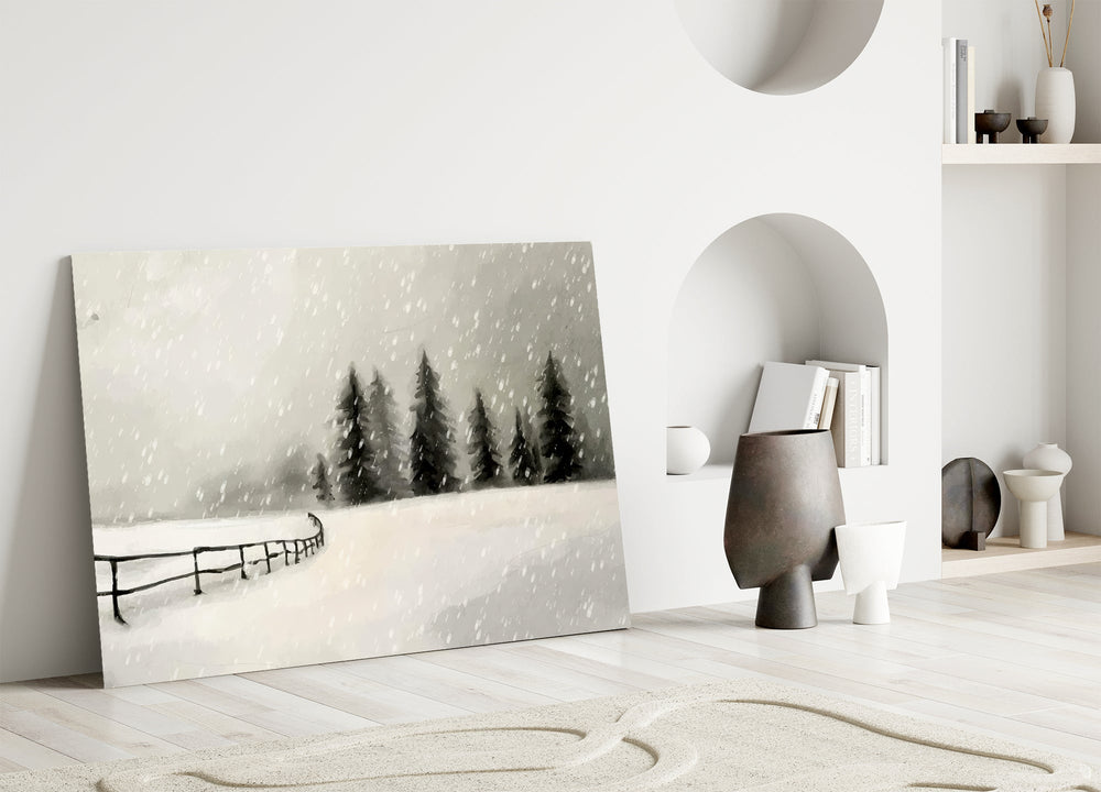 Andrew-Wyeth style cinematic glass wall art in heritage stairwell