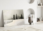 Andrew-Wyeth style cinematic glass wall art in heritage stairwell