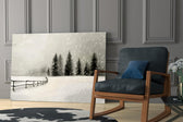 Scandinavian winter cinematic glass wall art in private library reading nook