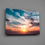 Golden hour Turner sky cinematic glass wall art in wellness clinic reception