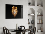 Painterly wildlife cinematic glass wall art over modern dining sideboard