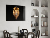 Painterly wildlife cinematic glass wall art over modern dining sideboard