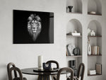 Painterly wildlife cinematic glass wall art over modern dining sideboard