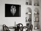 Painterly wildlife cinematic glass wall art over modern dining sideboard