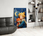Crescent-moon embrace cinematic glass wall art over modern dining sideboard