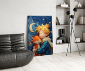 Crescent-moon embrace cinematic glass wall art over modern dining sideboard