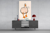Pop-graphic humor cinematic glass wall art in masculine-luxe study