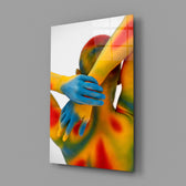 Fine art body painting cinematic glass wall art in yoga-studio reception