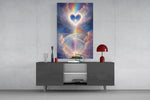 Divine sign cinematic glass wall art in light-filled atelier