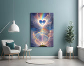 Rainbow promise cinematic glass wall art in coaching reception