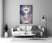 Thomas-Kinkade style cinematic glass wall art in heritage stairwell