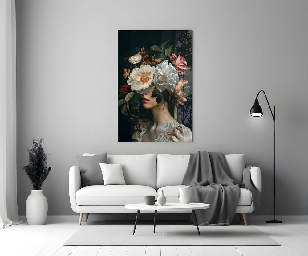 Vermeer chiaroscuro cinematic glass wall art in heritage stairwell