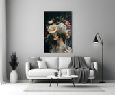 Vermeer chiaroscuro cinematic glass wall art in heritage stairwell