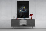 Digital fantasy cinematic glass wall art in light-filled atelier