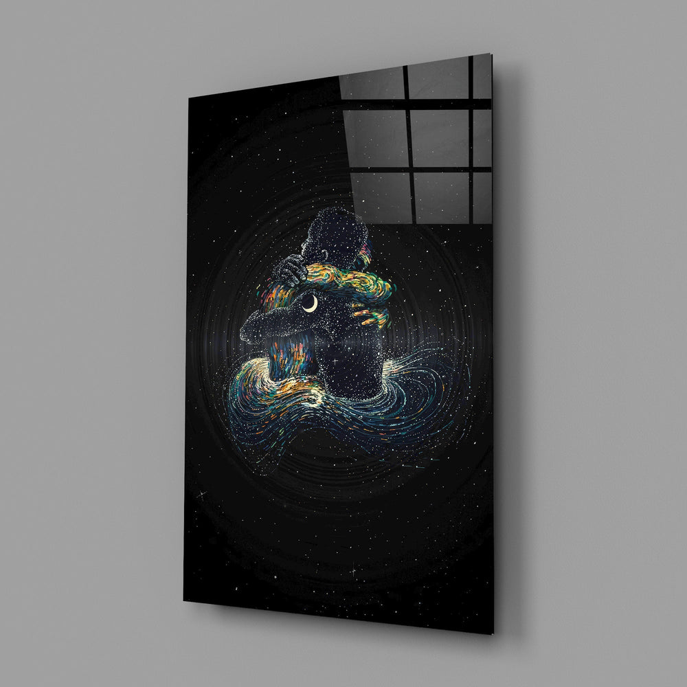 Spiritual love cinematic glass wall art in meditation studio