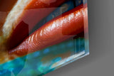 Emerald lizard cinematic glass wall art in creative-agency reception