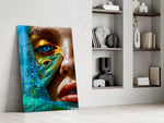 Freckled face cinematic glass wall art in private library reading nook