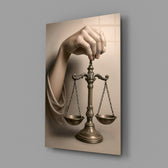 Lady Justice Renaissance cinematic glass wall art in corporate boardroom