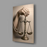 Lady Justice Renaissance cinematic glass wall art in corporate boardroom
