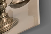Classical-allegory cinematic glass wall art in barrister's chambers
