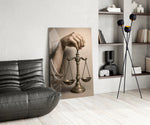 Sepia legal cinematic glass wall art over modern dining sideboard