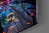 Rainbow canopy cinematic glass wall art in teen alt-music-fan bedroom