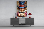 Tea-time fantasy cinematic glass wall art in light-filled atelier