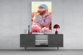 Surreal romance cinematic glass wall art in light-filled atelier