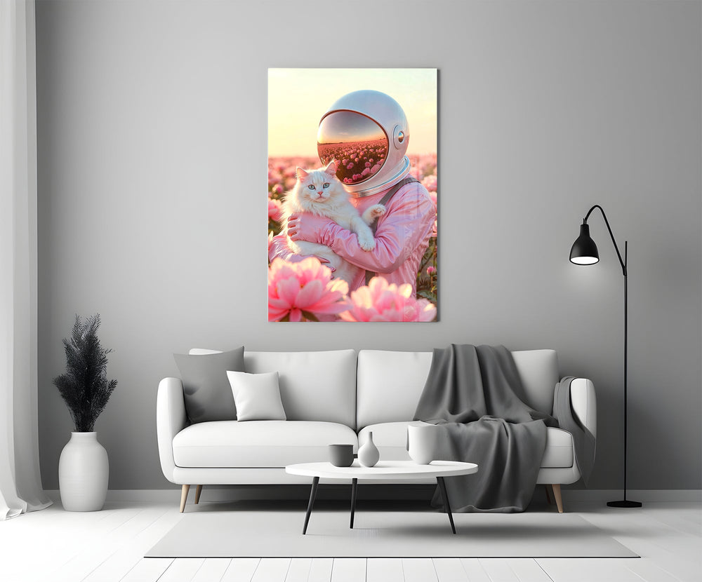 Ghibli-fantasy cinematic glass wall art in heritage stairwell