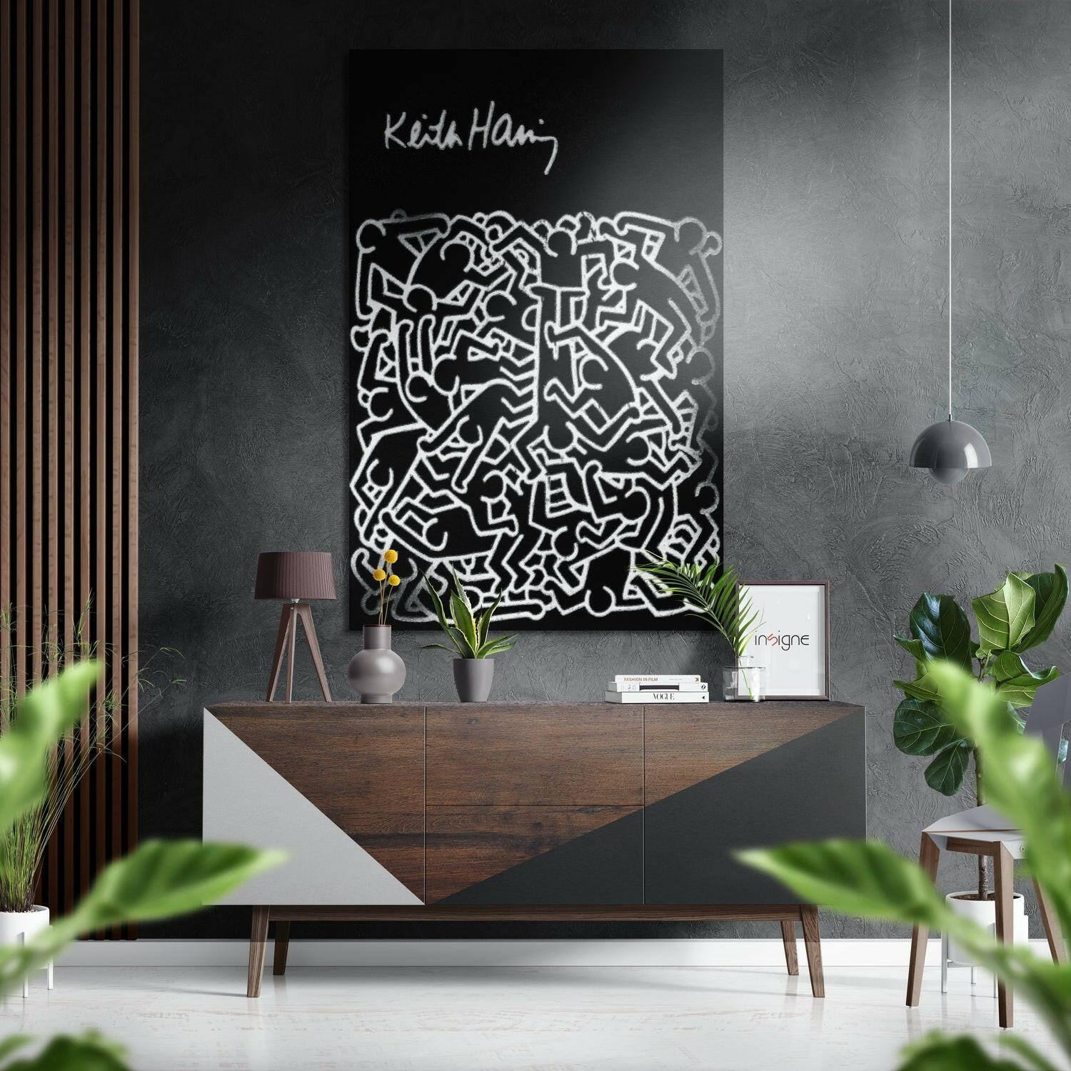 Keith Haring Fırçalı Metalik Alu-Dibond.