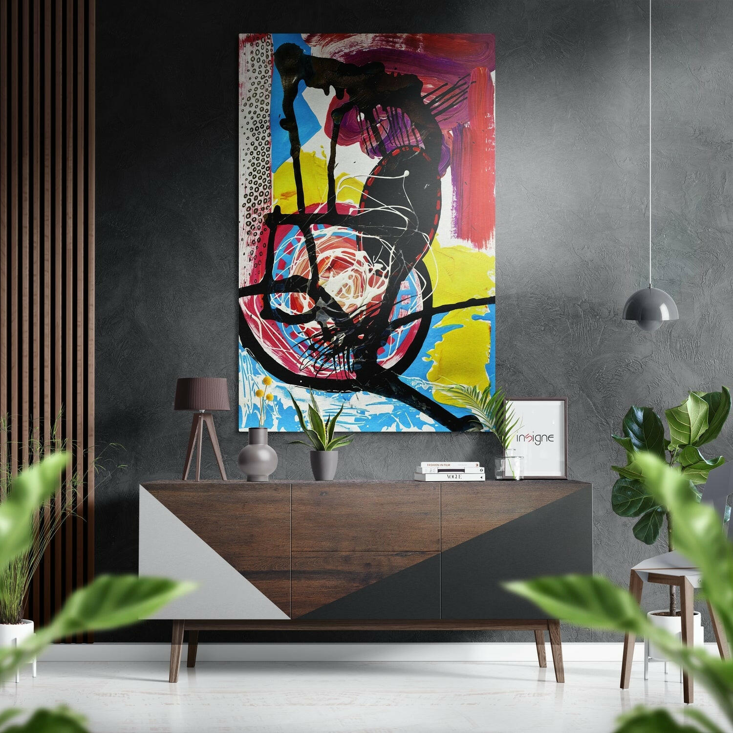 Kandinsky Stili Fırçalı Metalik Alu-Dibond.