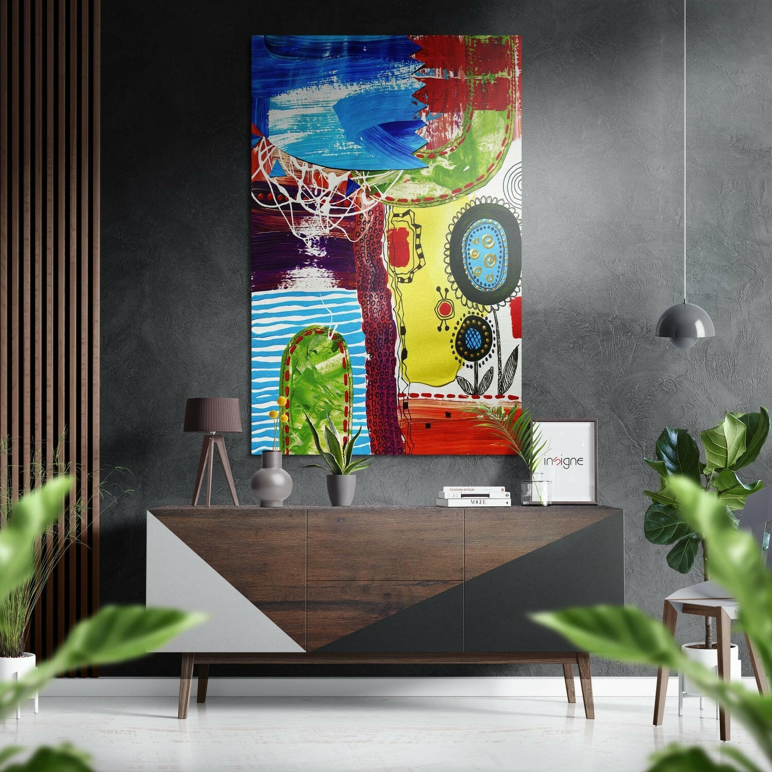 Kandinsky Stili Fırçalı Metalik Alu-Dibond.