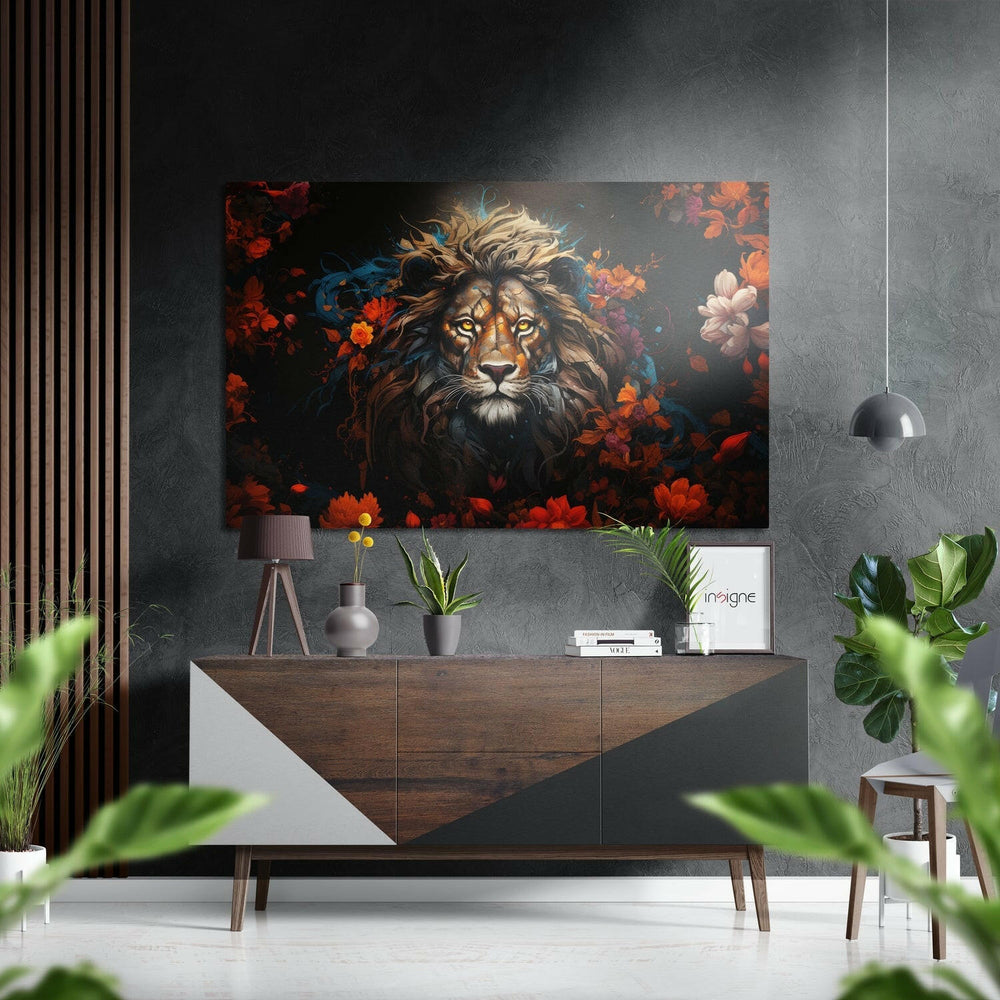 Çiçeklerdeki Aslan Fırçalı Metalik Alu-Dibond.