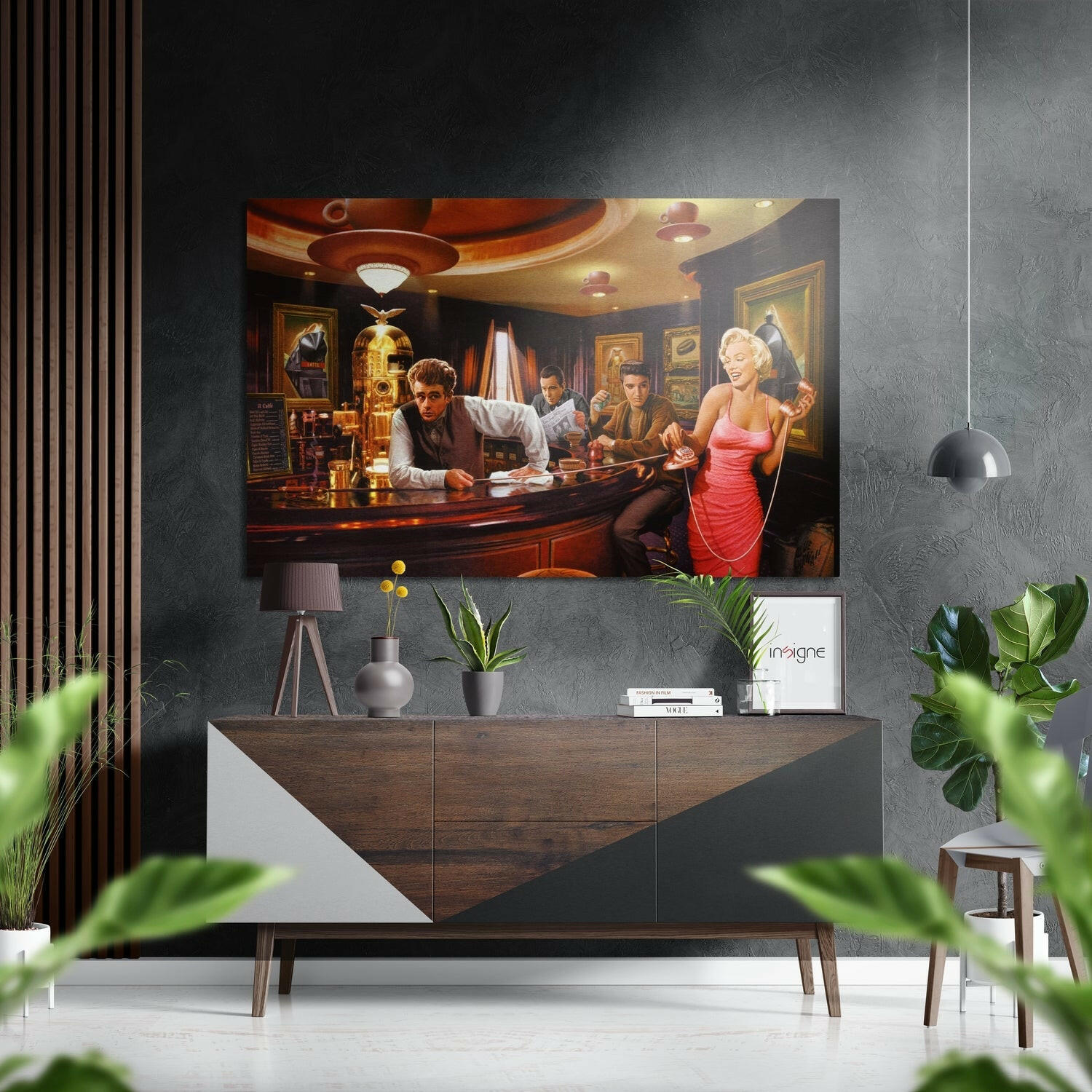 Marilyn, Elvis, Humphrey, James Fırçalı Metalik Alu-Dibond