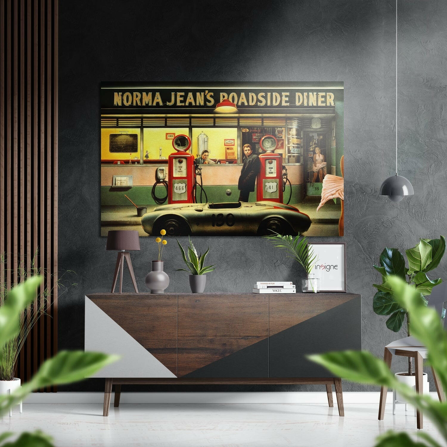 Retro Benzin İstasyonu Fırçalı Metalik Alu-Dibond