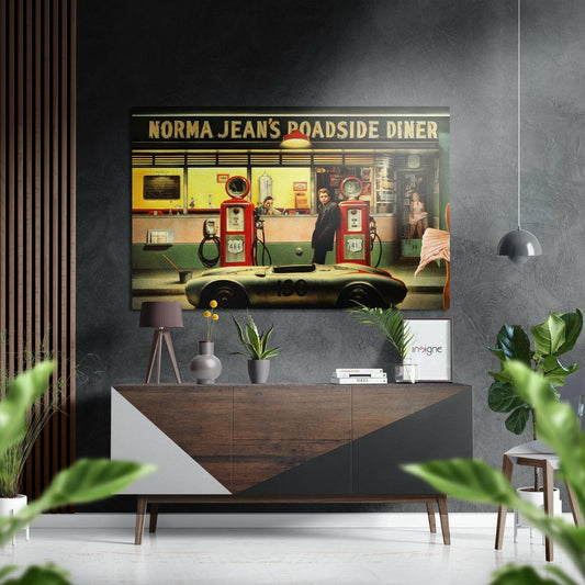 Retro Benzin İstasyonu Fırçalı Metalik Alu-Dibond.