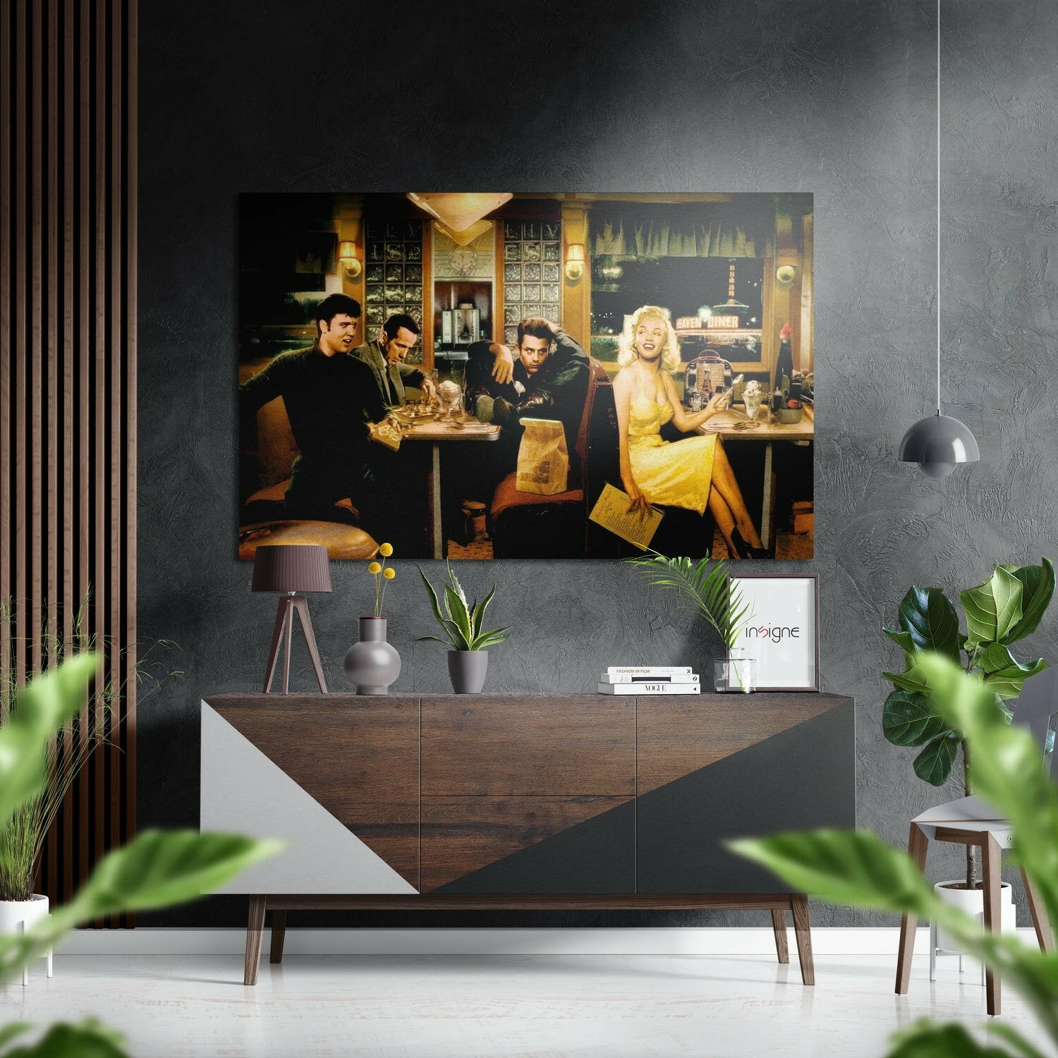 Marilyn, Elvis, Humphrey, James Fırçalı Metalik Alu-Dibond