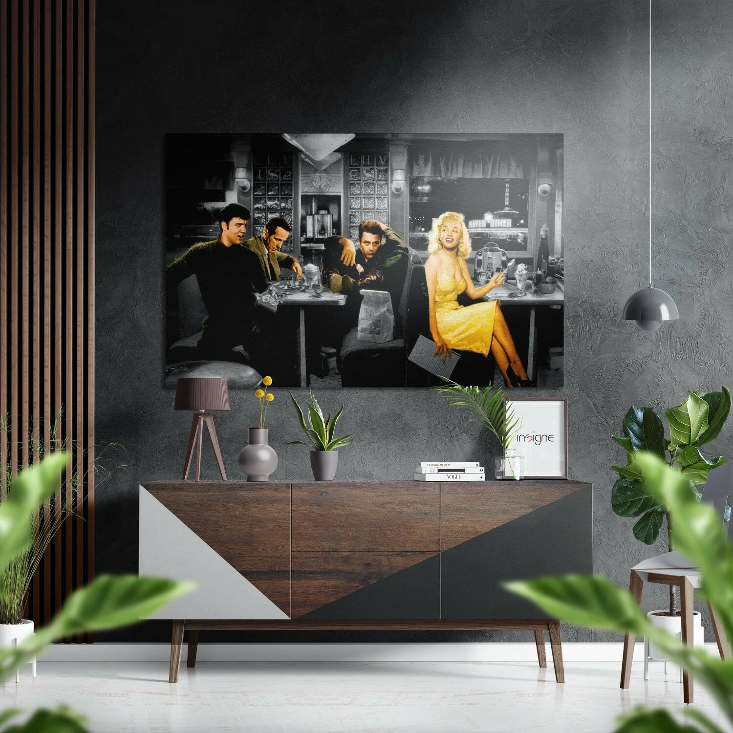 Marilyn, Elvis, Humphrey, James Fırçalı Metalik Alu-Dibond