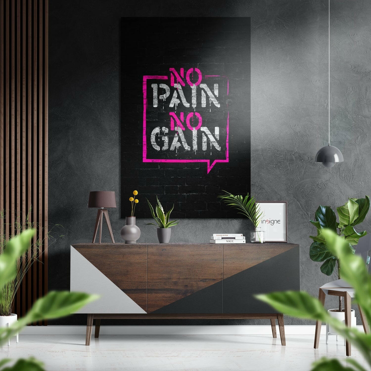 "No Pain No Gain" Fırçalı Metalik Alu-Dibond.
