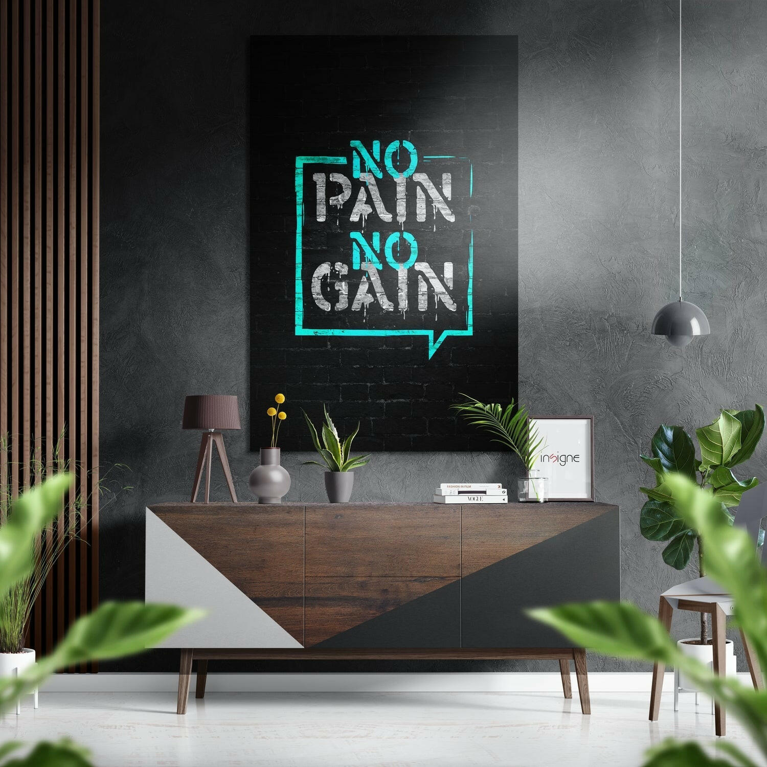 "No Pain No Gain" Fırçalı Metalik Alu-Dibond.