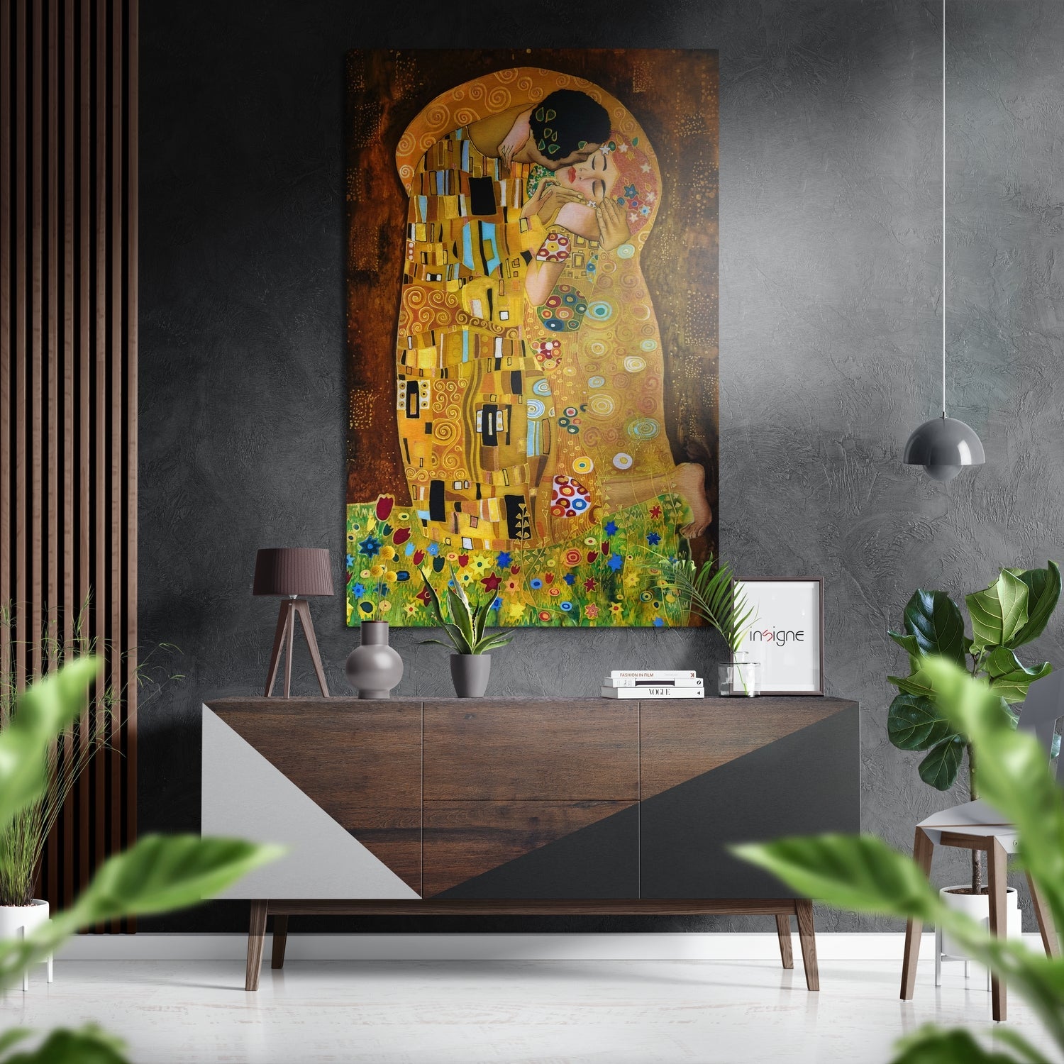 Klimt'In Öpücüğü Fırçalı Metalik Alu-Dibond.