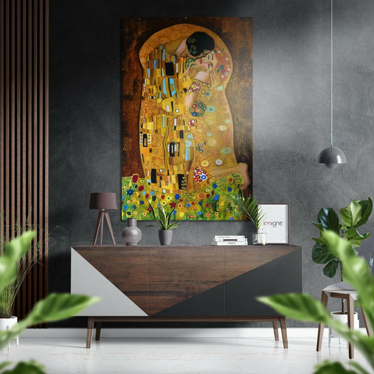 Klimt'In Öpücüğü Fırçalı Metalik Alu-Dibond.